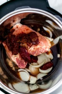 all pulled pork ingredients added to instant pot