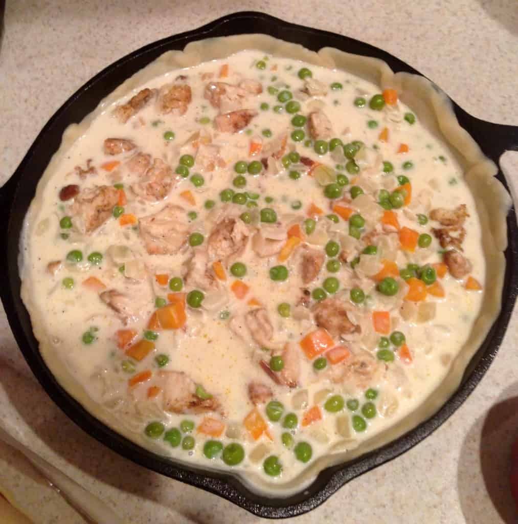 overhead view Easy Chicken Pot Pie before adding top crust 