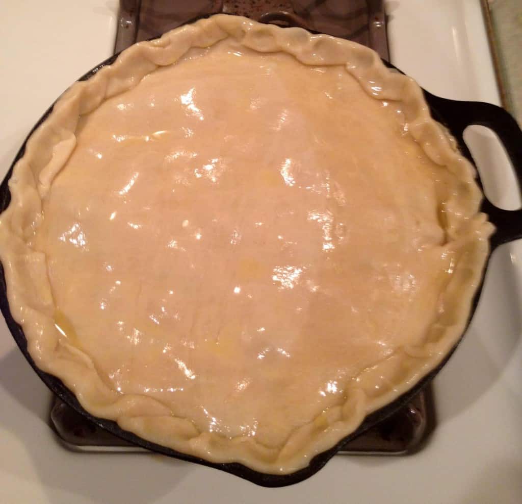 Overhead view Super Easy Chicken Pot Pie before baking