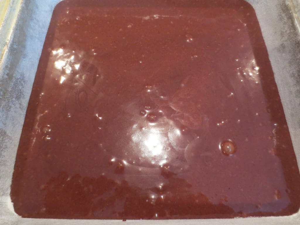 cake mixture in pan before baking 