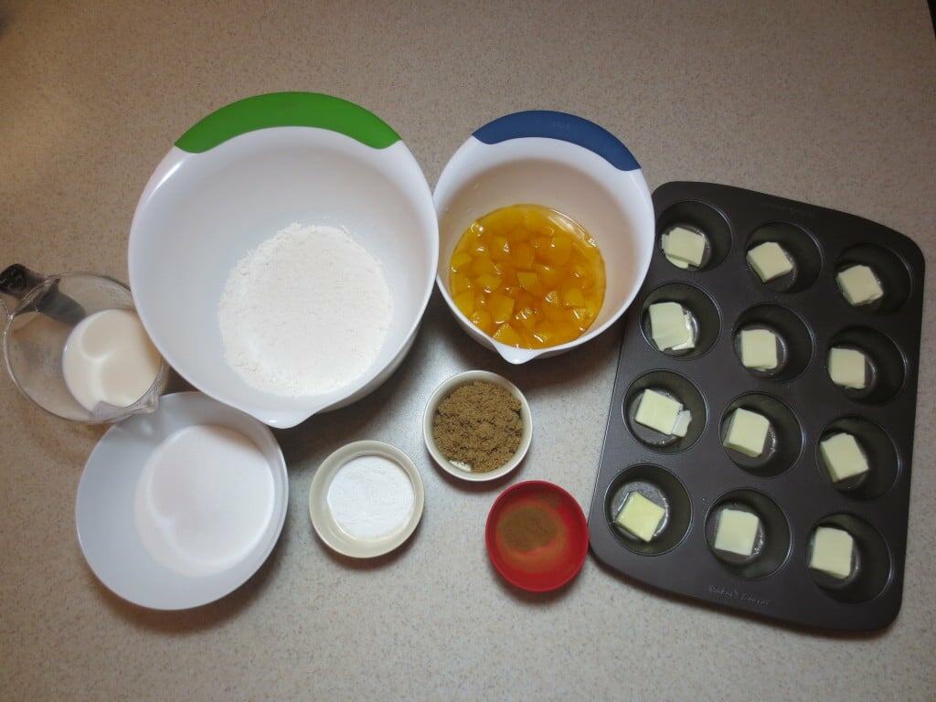 Mini Peach Cobbler Simply LaKita 2 overhead view of ingredients needed to make cobbler