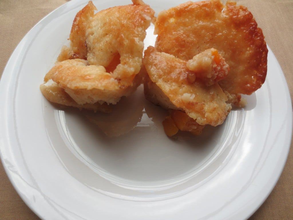Mini Peach Cobbler Simply LaKita 9 close-up view of two mini cobblers on a white plate