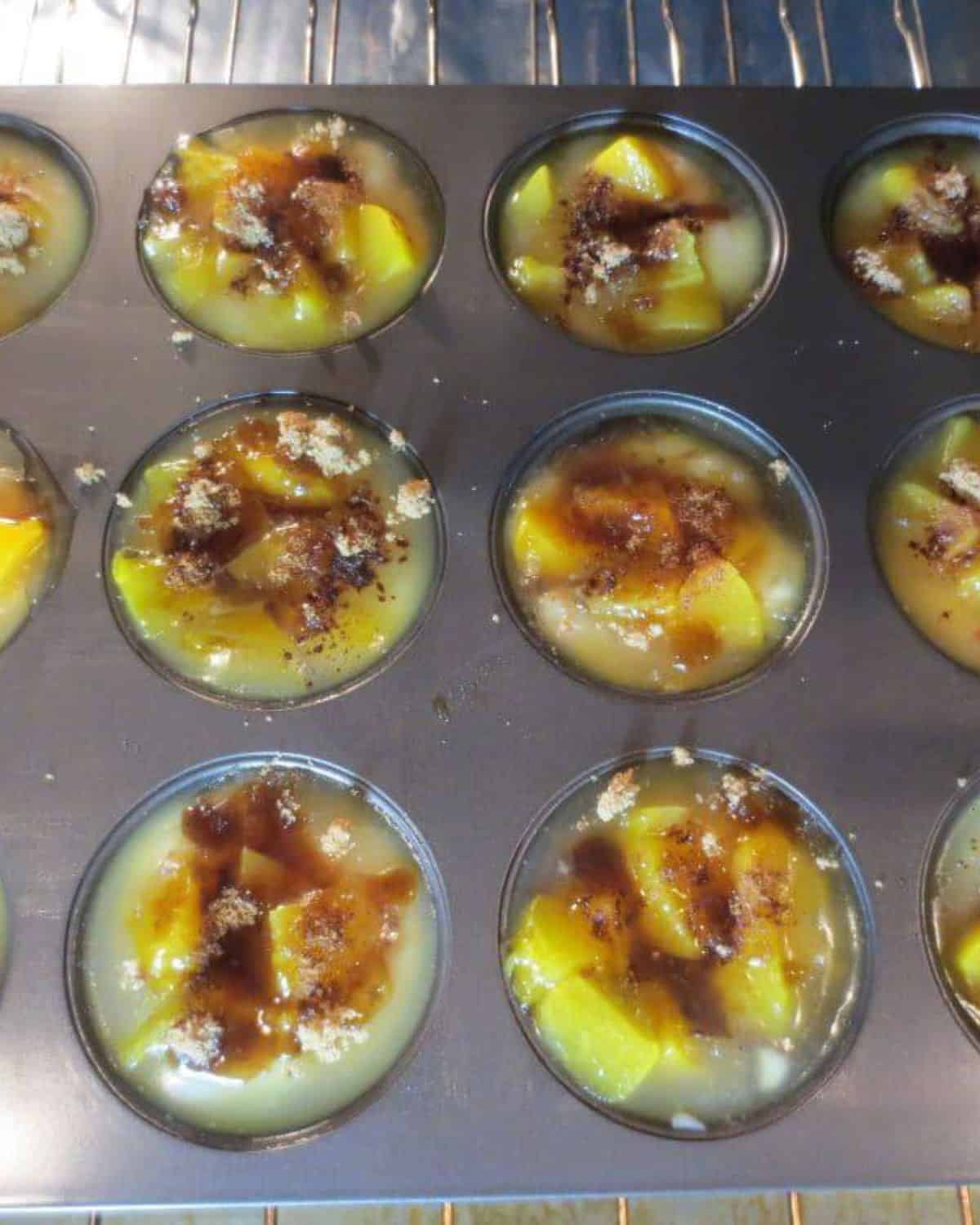 Peaches topped with cinnamon sugar mixture. 