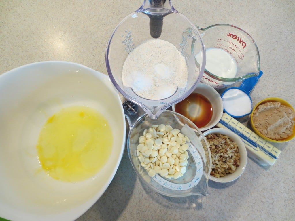 ingredients needed to make blondies in separate containers 