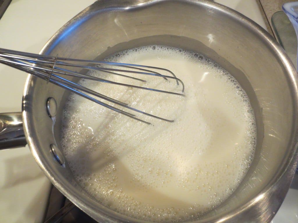 pudding ingredients whisk together in saucepan on stove 