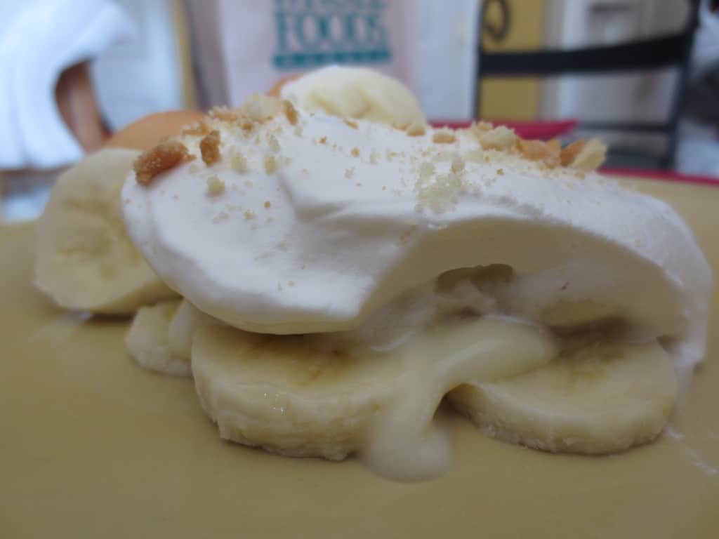 single serving of pudding on yellow plate 