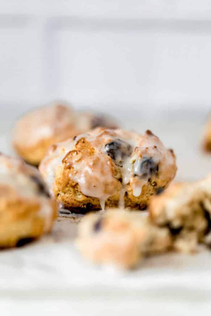 close up side view cherry oat scone 