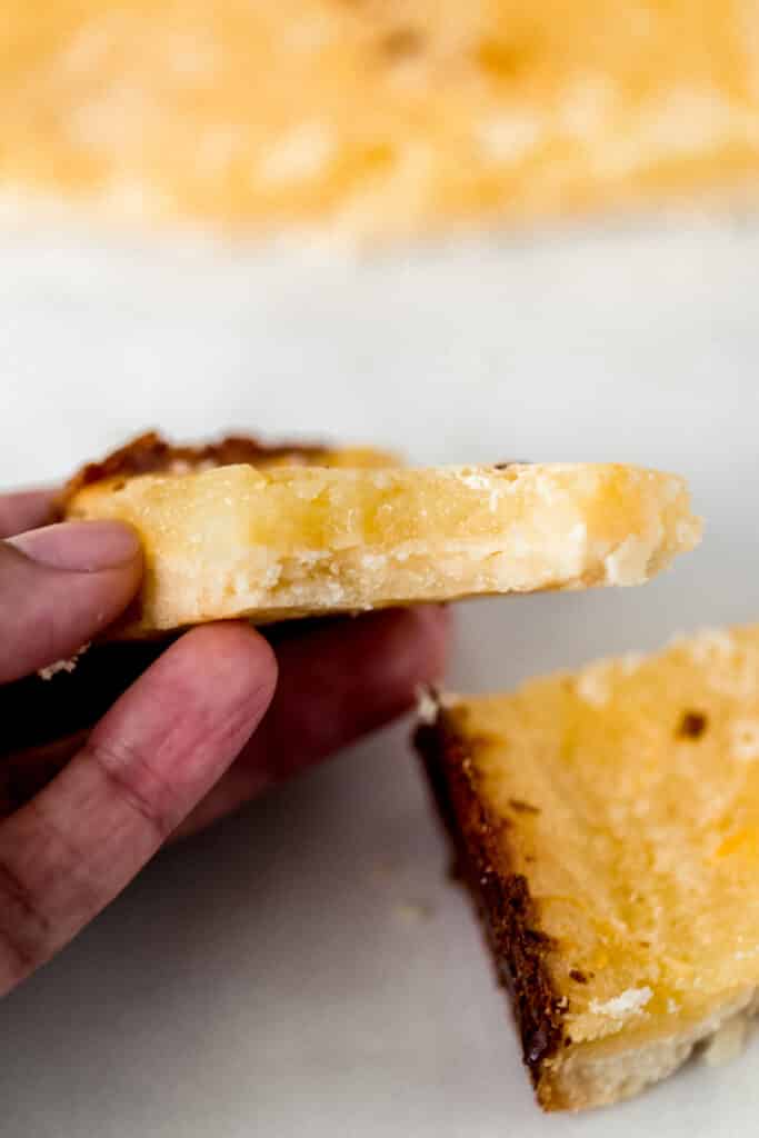 hand holding lemon bar