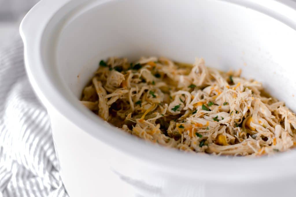 finished chicken in slow cooker