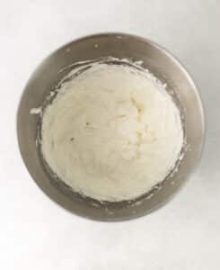 cream cheese and marshmallow creme combined in mixing bowl