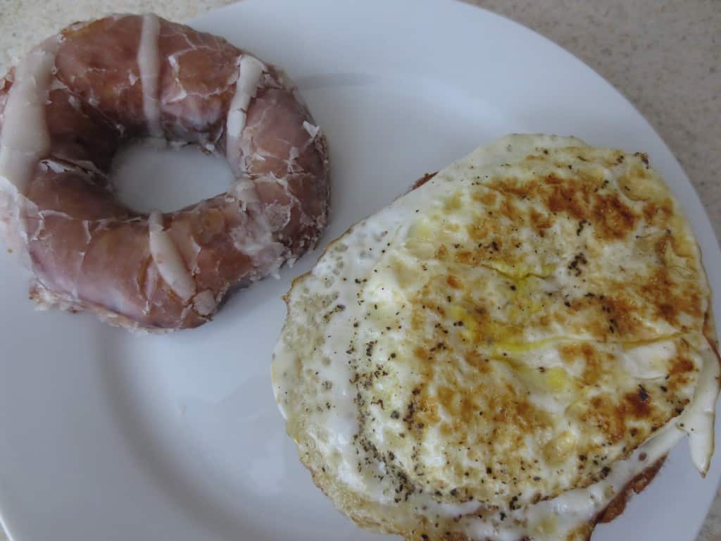 Homemade Glazed Donut Breakfast Sandwich with egg