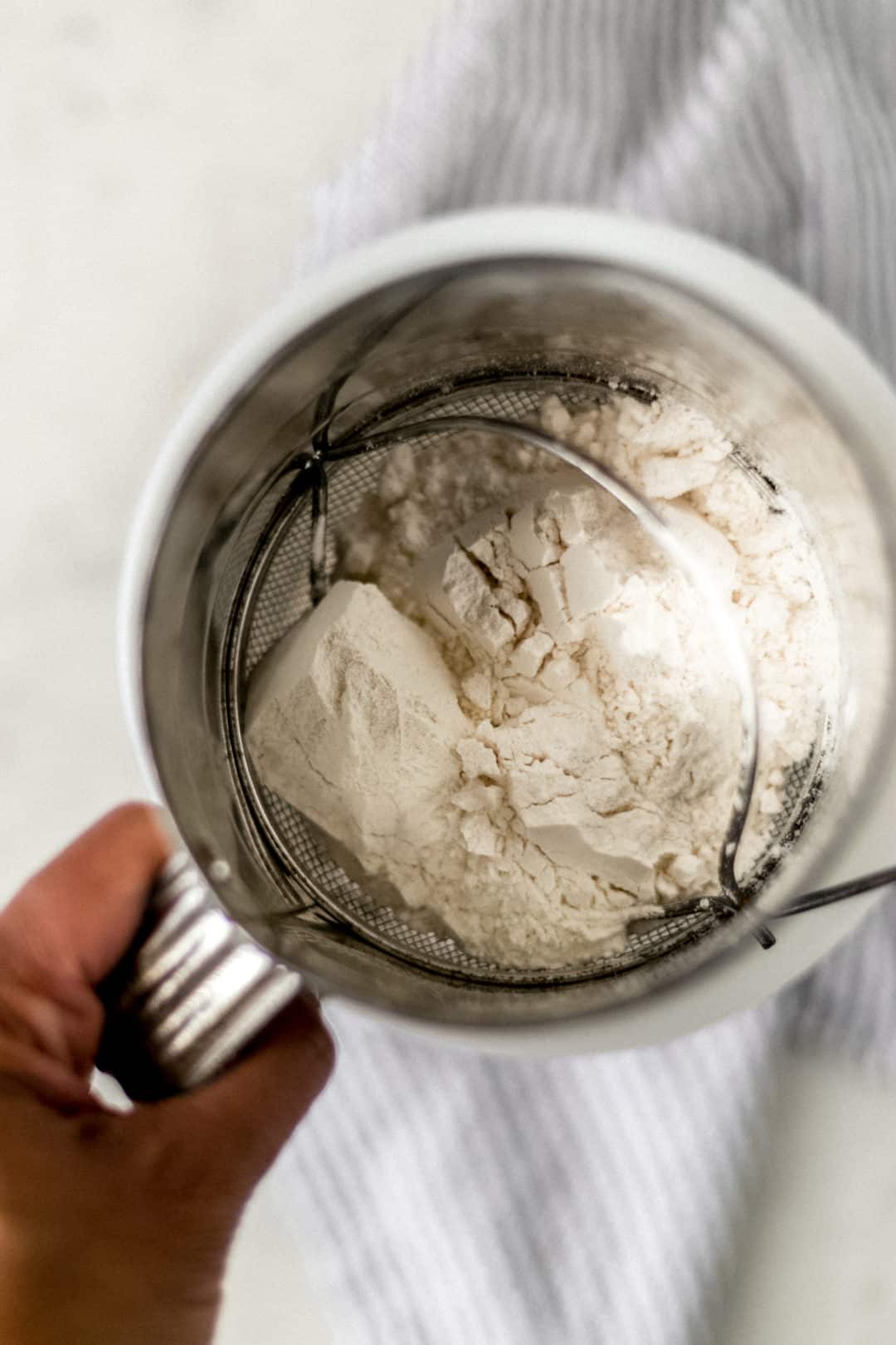 self-rising flour in a flour sifter