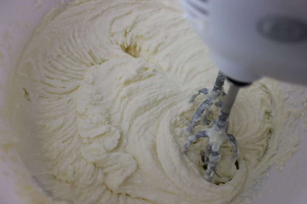 Close-up view of cake mix in mixing bowl 