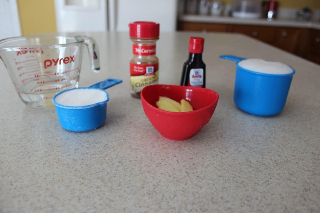 ingredients for gingerbread latte on kitchen counter top