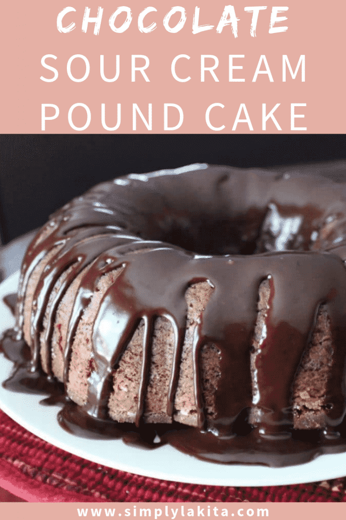 side view chocolate sour cream pound cake