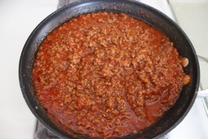Meat sauce in large skillet.