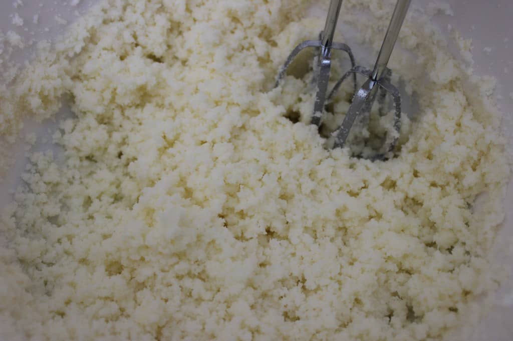 sugar and butter combined with hand mixer 