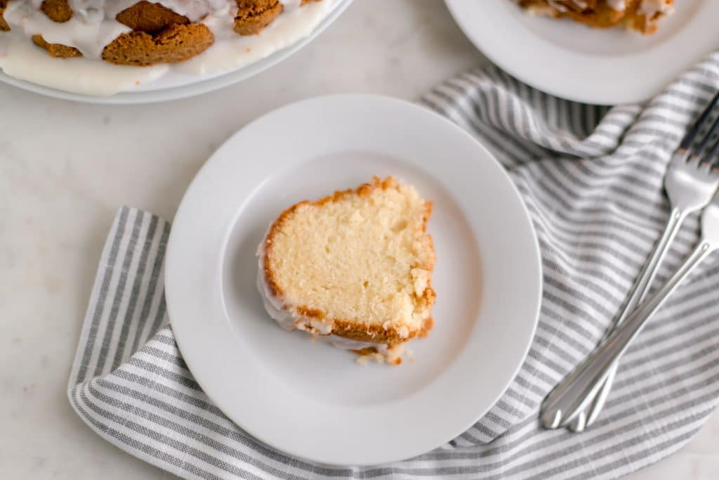 slice of cake on white plate