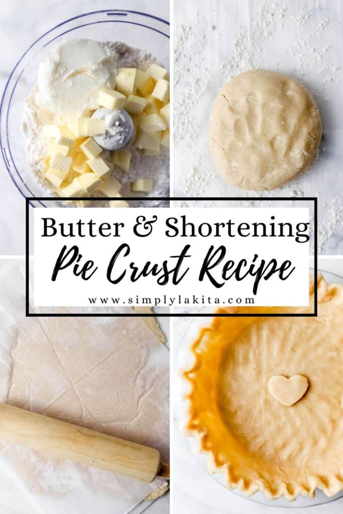 Four photos of the process to make pie crust pie with text overlay.