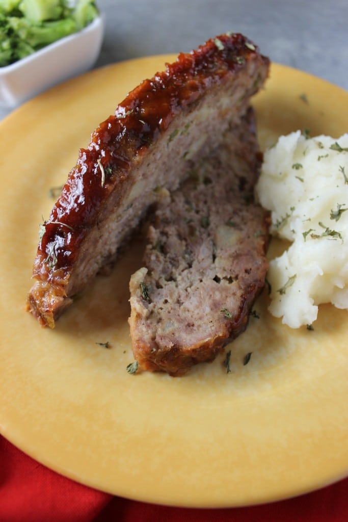 close-up side view magical hour meatloaf on plate