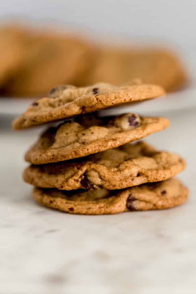 stack of baked chocolate chip cookies 