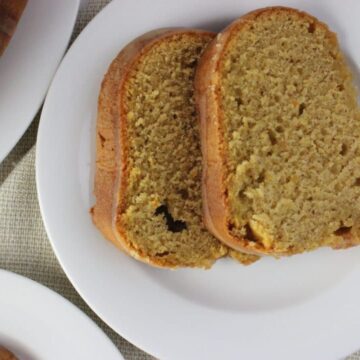 two slices of cake on white plate