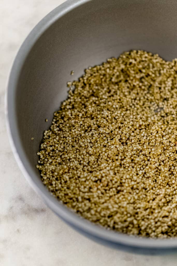 white quinoa in medium sauce pan 