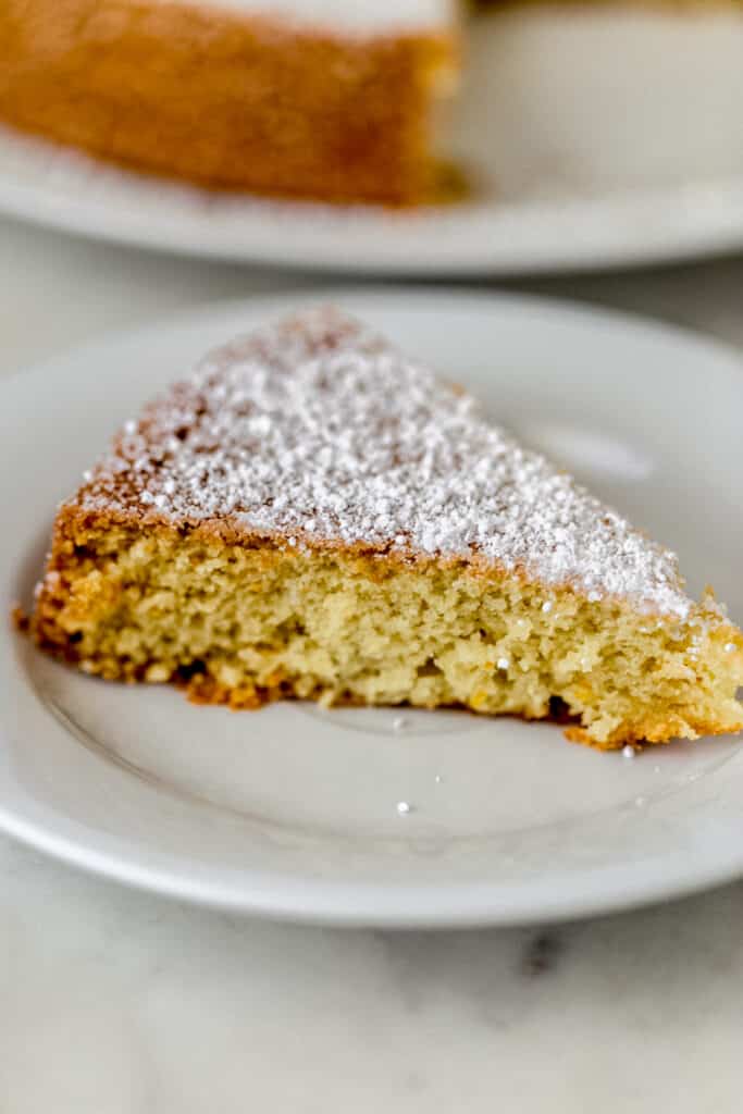 piece of olive oil cake on white plate