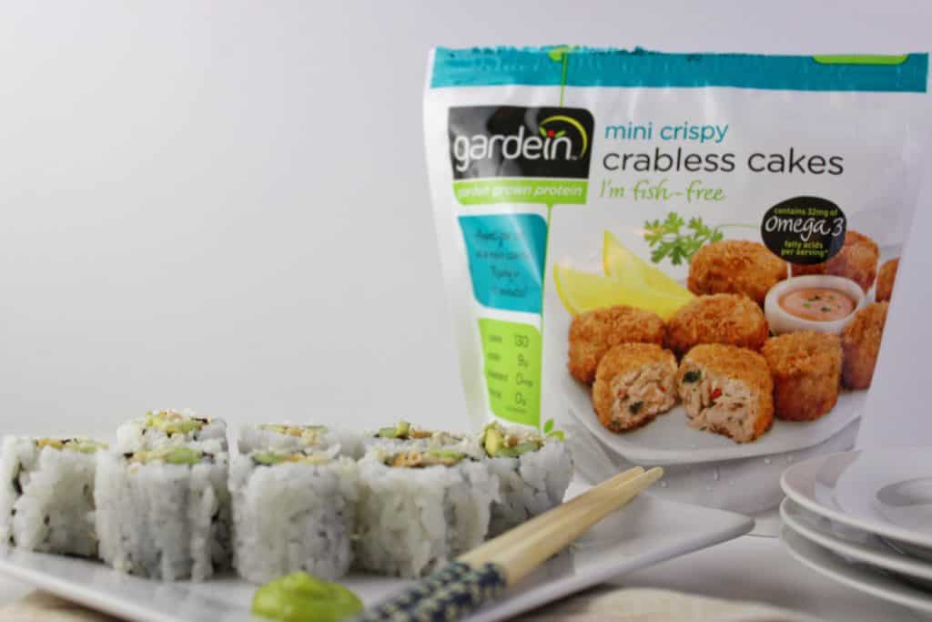 Vegan Sushi -Food Blogger Simply LaKita shares a vegan version of a California Roll. This recipe is so easy to make with the help of Gardein Crabless Cakes. simplylakita.com #vegan #sushi