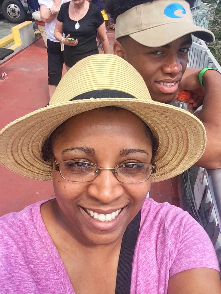close up of lakita and son outside 