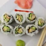 sushi on white square plate