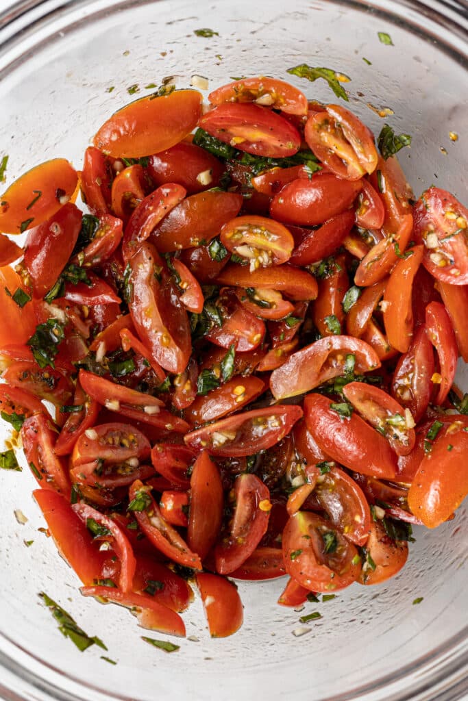 ingredients to make pasta mixed together in bowl 