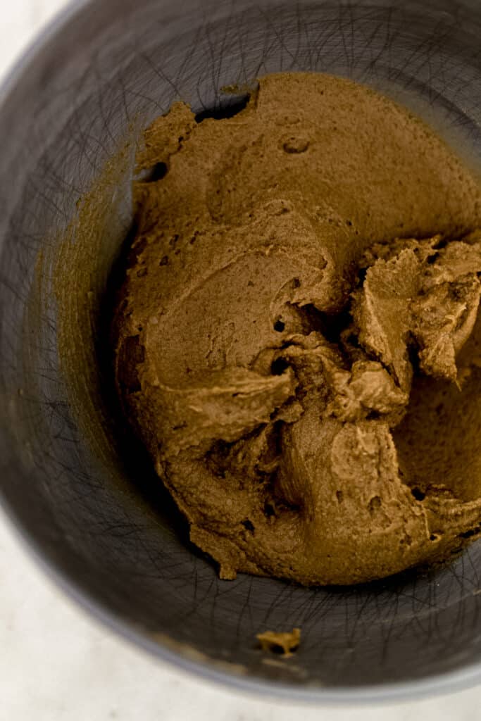 cookie dough in stand mixer bowl