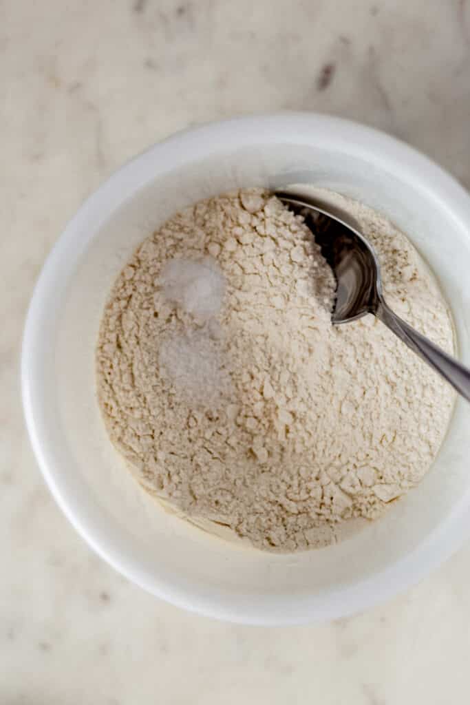 mixture for coffee cookies in a mixing bowl