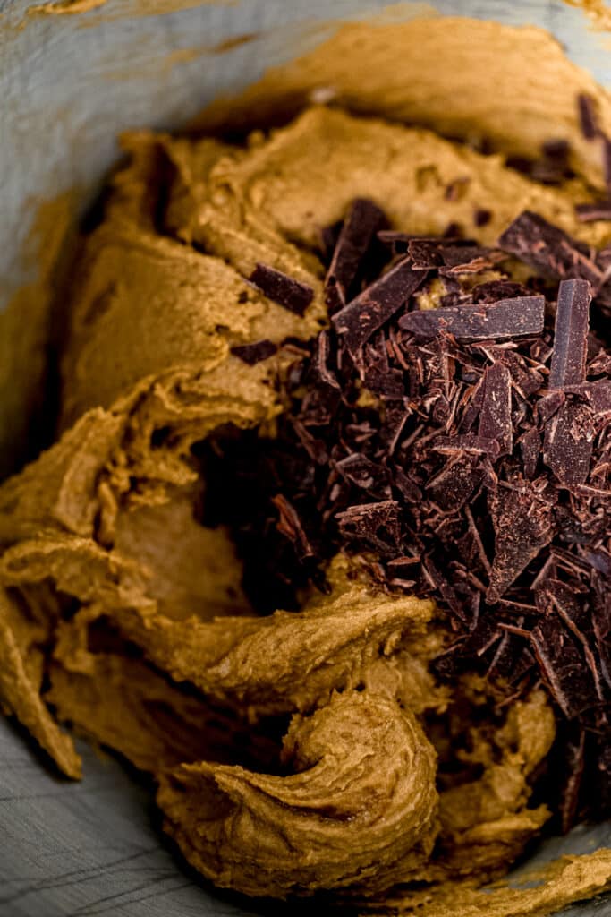 mixture for coffee cookies in a mixing bowl