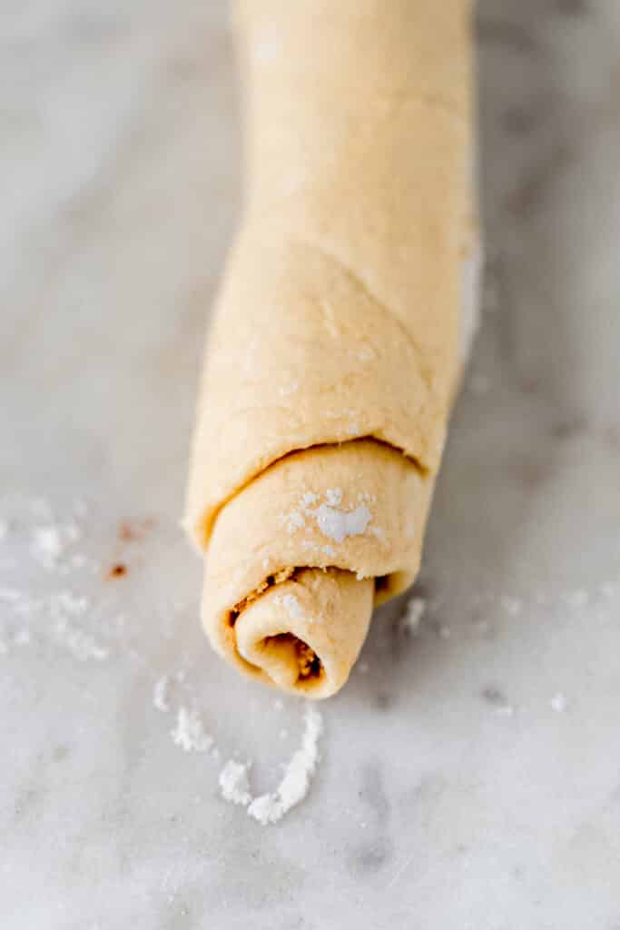 dough for sticky bun recipe rolled into a jelly roll