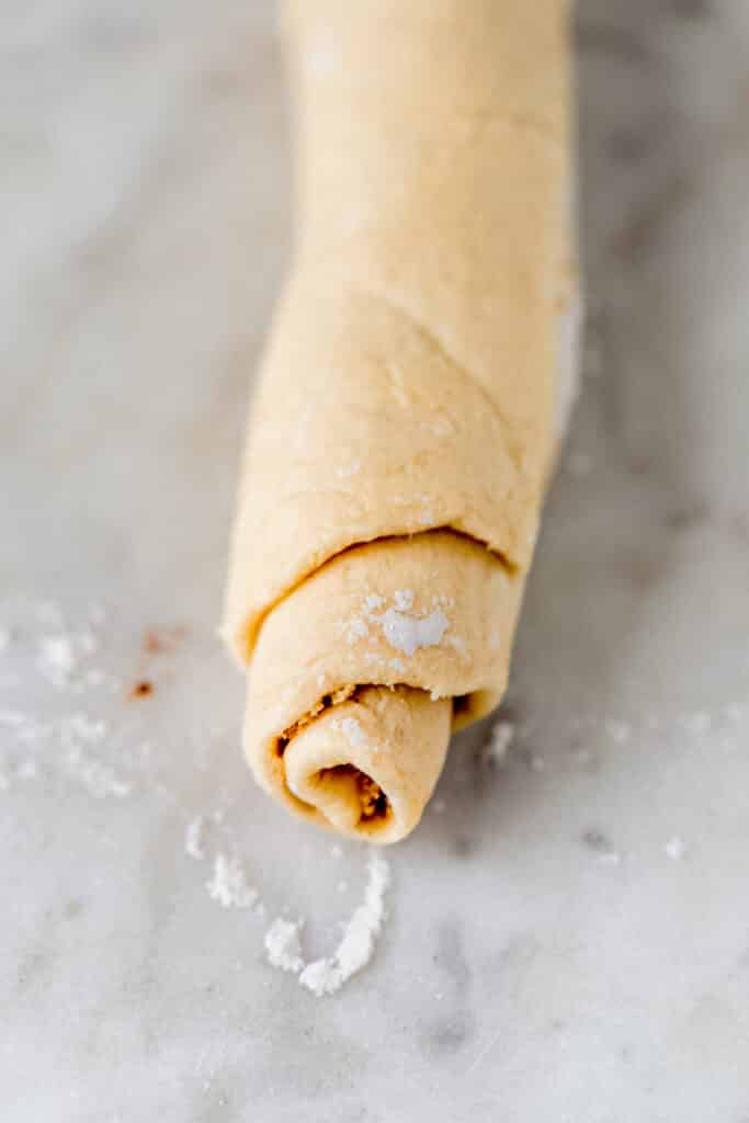 dough for sticky bun recipe rolled into a jelly roll