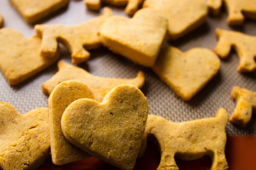 finished dog treats on baking sheet