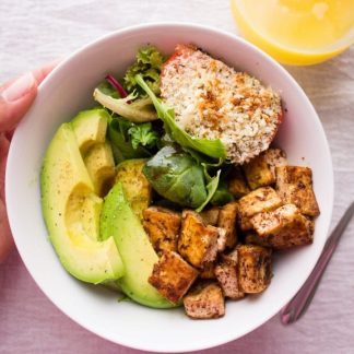 overhead view of breakfast bowls