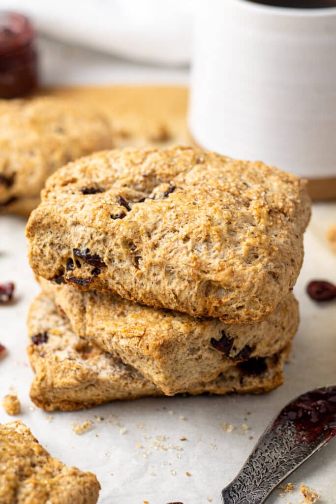 three scones stacked on top of each other. 