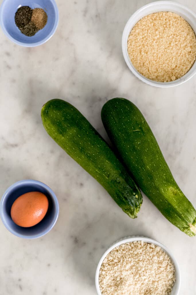 ingredients needed for zucchini fries in separate containers