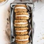 overhead view oatmeal cream pies in loaf pan.