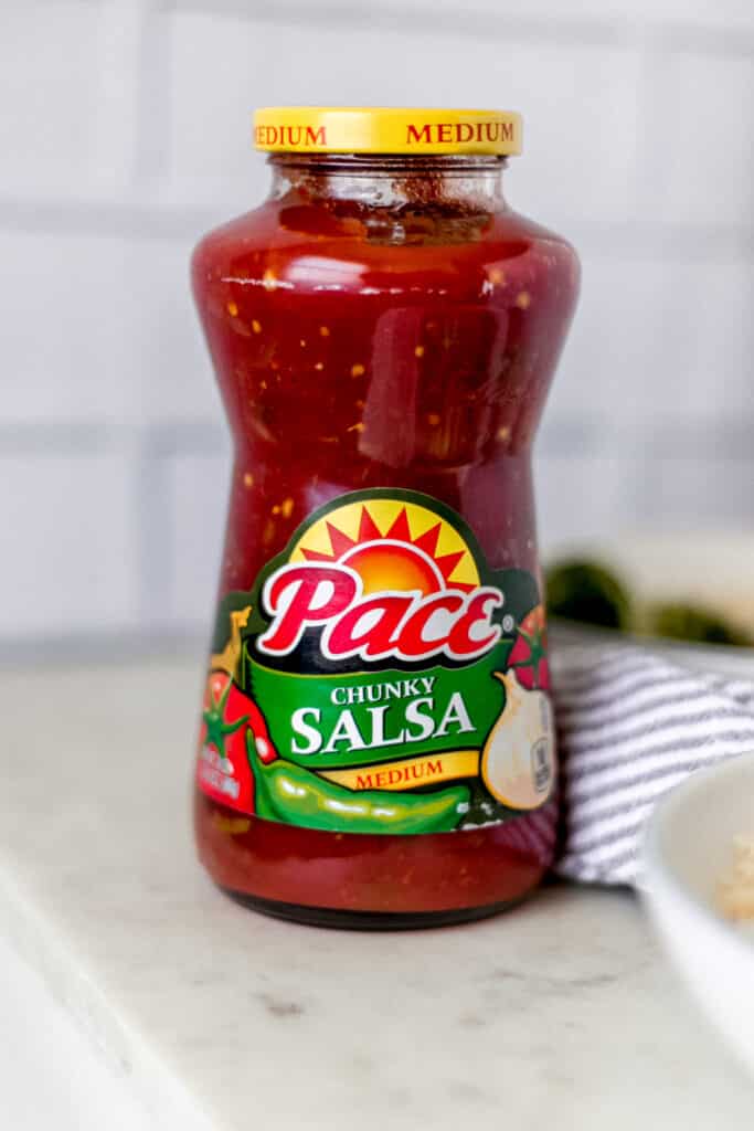 close-up side view jar pace chunky salsa