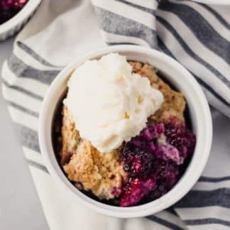 Overhead view Blackberry Cobbler in bowl