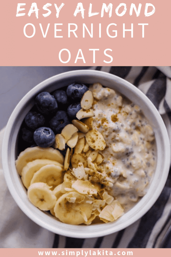 overhead view of almond overnight oats in a bowl