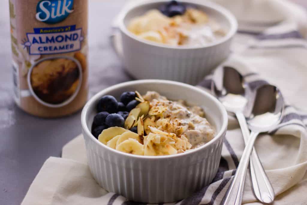 close-up side view of Almond Overnight Oats 