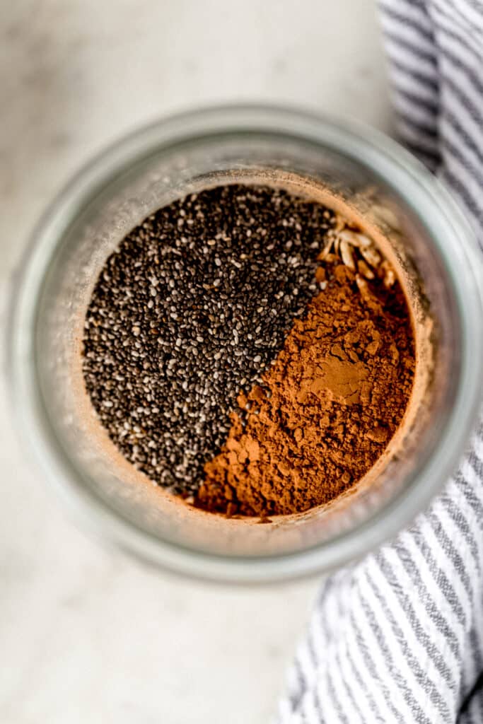 dry ingredients for chocolate mocha overnight oats in glass jar