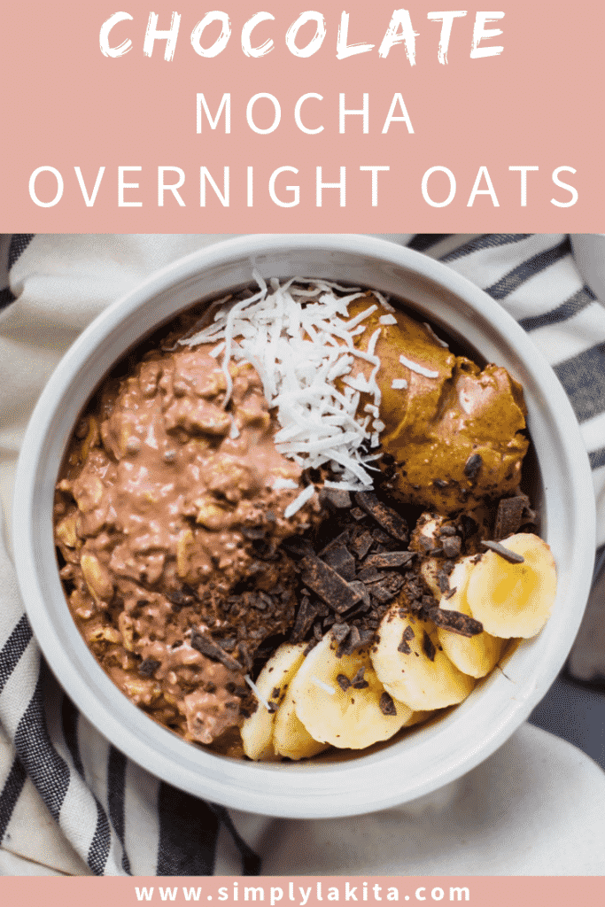 overhead view chocolate mocha overnight oats in a bowl