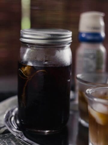 side view of Homemade Cold Brew Coffee in jar