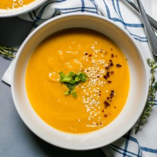 overhead view sweet potato miso soup